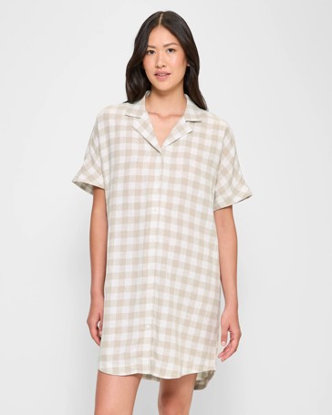 Linen Blend Short Sleeve Night Shirt