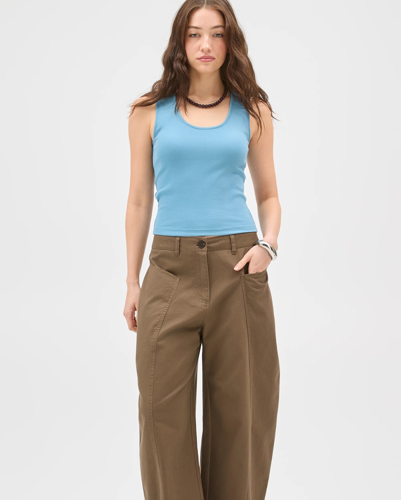 Lily Loves Australian Cotton Blend Scoop Neck Ribbed Tank Top - Deep Sea 3 of 5