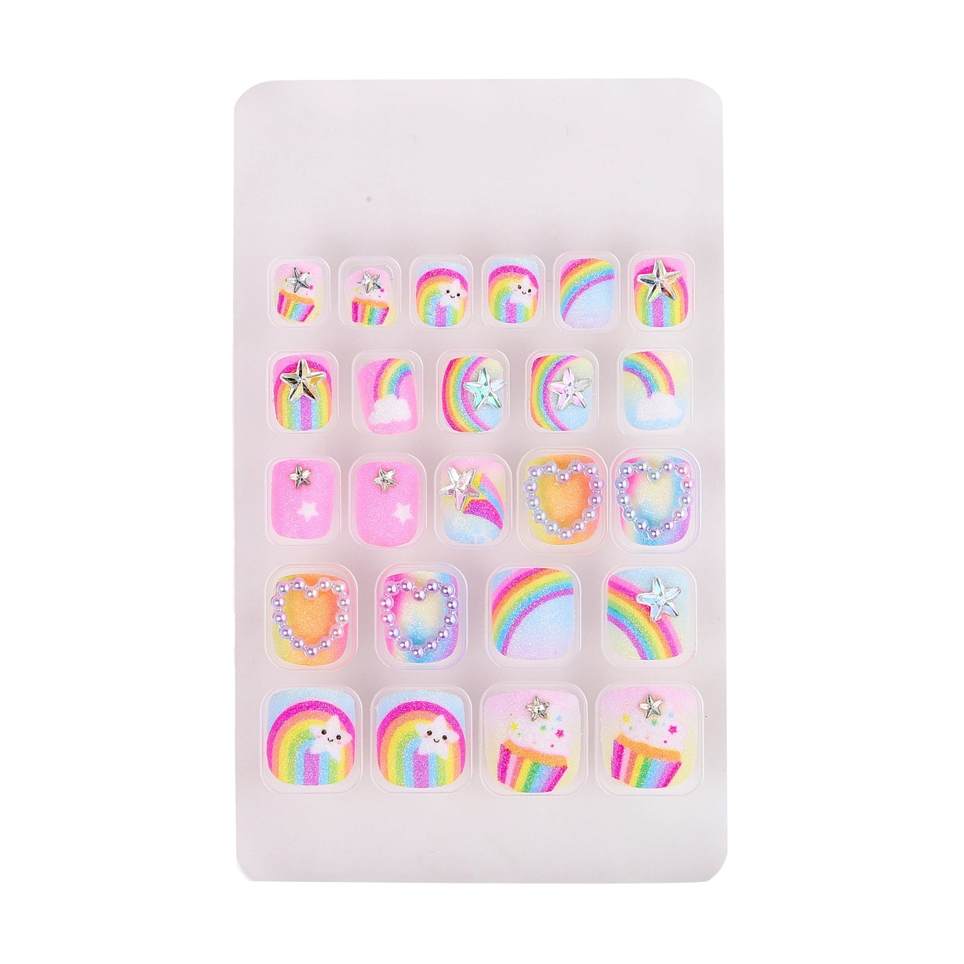 BYS Mini Me 24 Pack Press on Nails - Glitter Rainbow, Square Shape 2 of 2