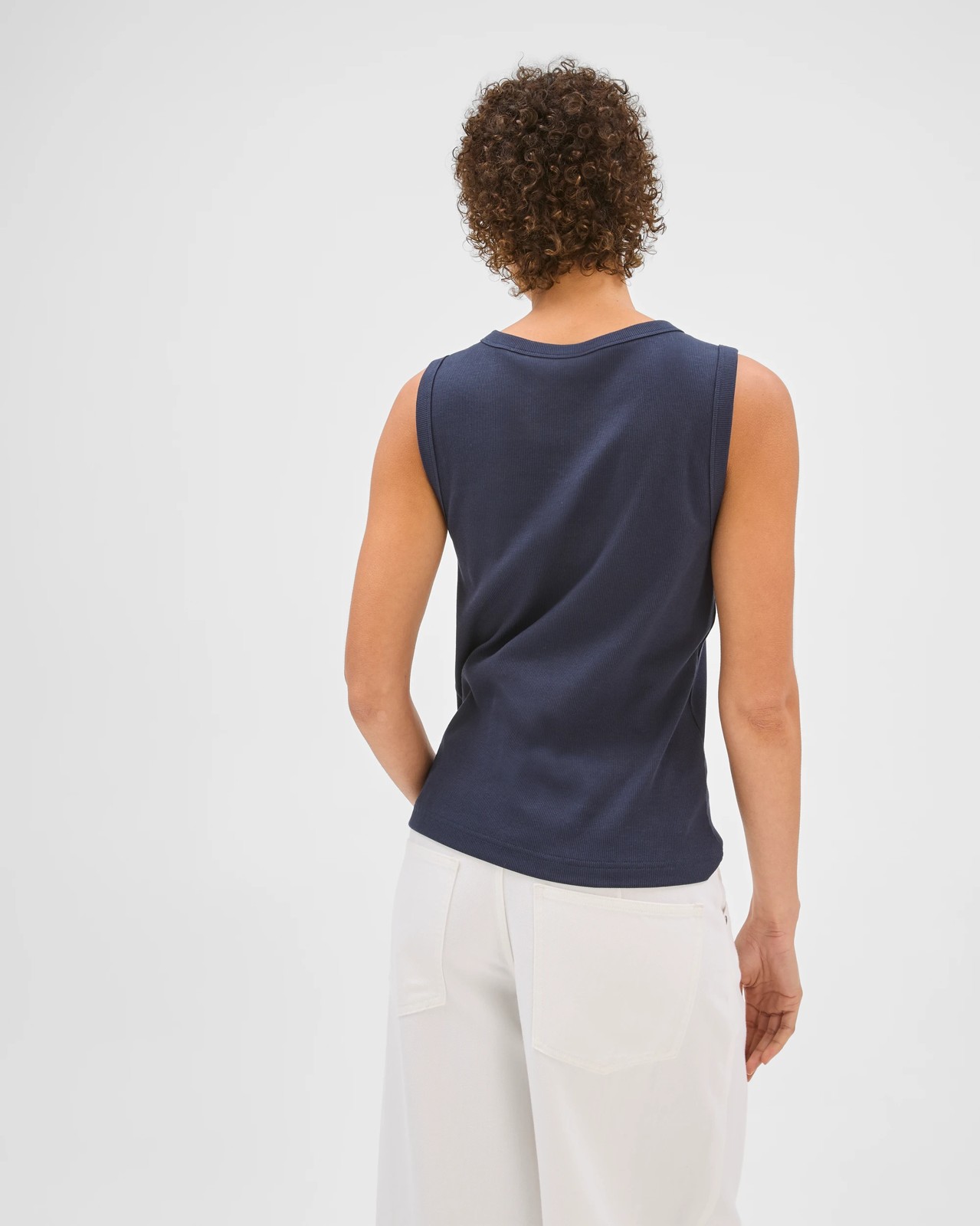 Australian Cotton Henley Neck Rib Tank Top - Ink Navy 6 of 6