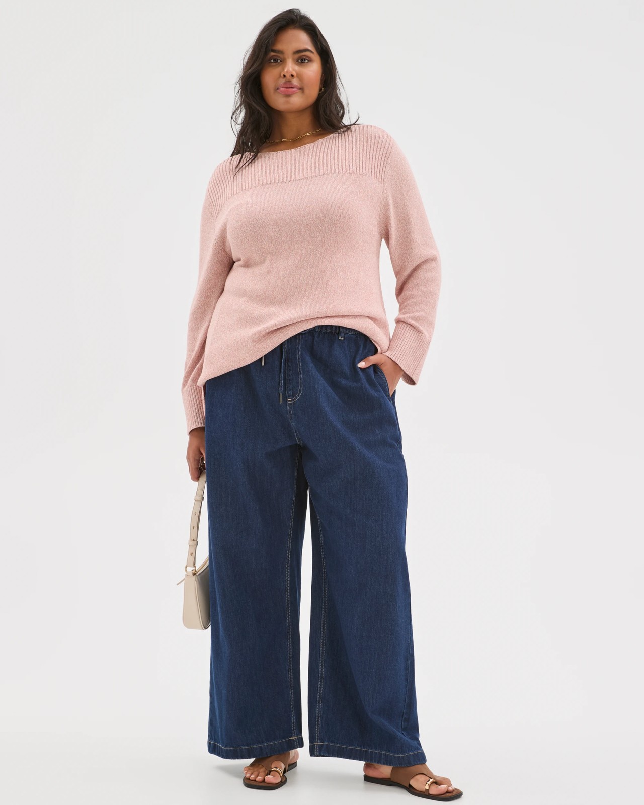 Plus Size Australian Cotton Blend Ottoman Twist Jumper - Soft Blush Twist 2 of 5