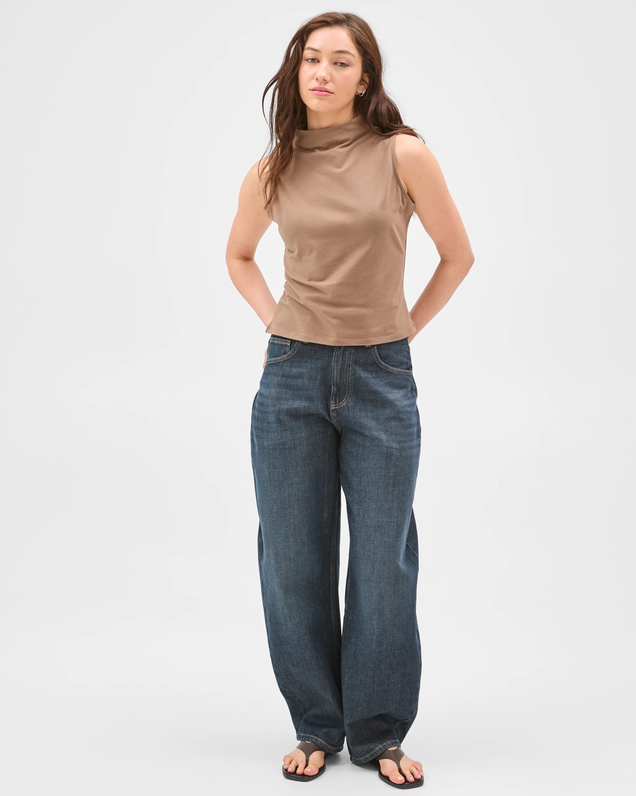 Lily Loves Australian Cotton Blend Mock Neck Tank  - Smoked Taupe 2 of 5