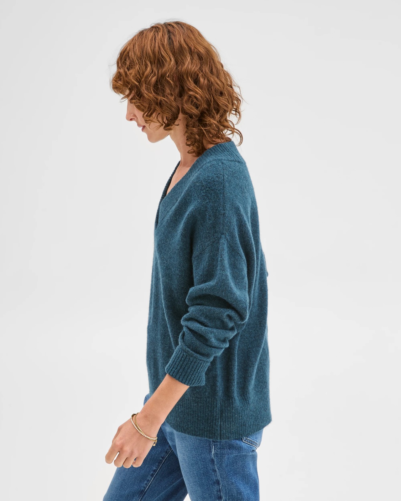 Lightweight Lofty V-Neck Sweater - Dark Teal Marle 3 of 5