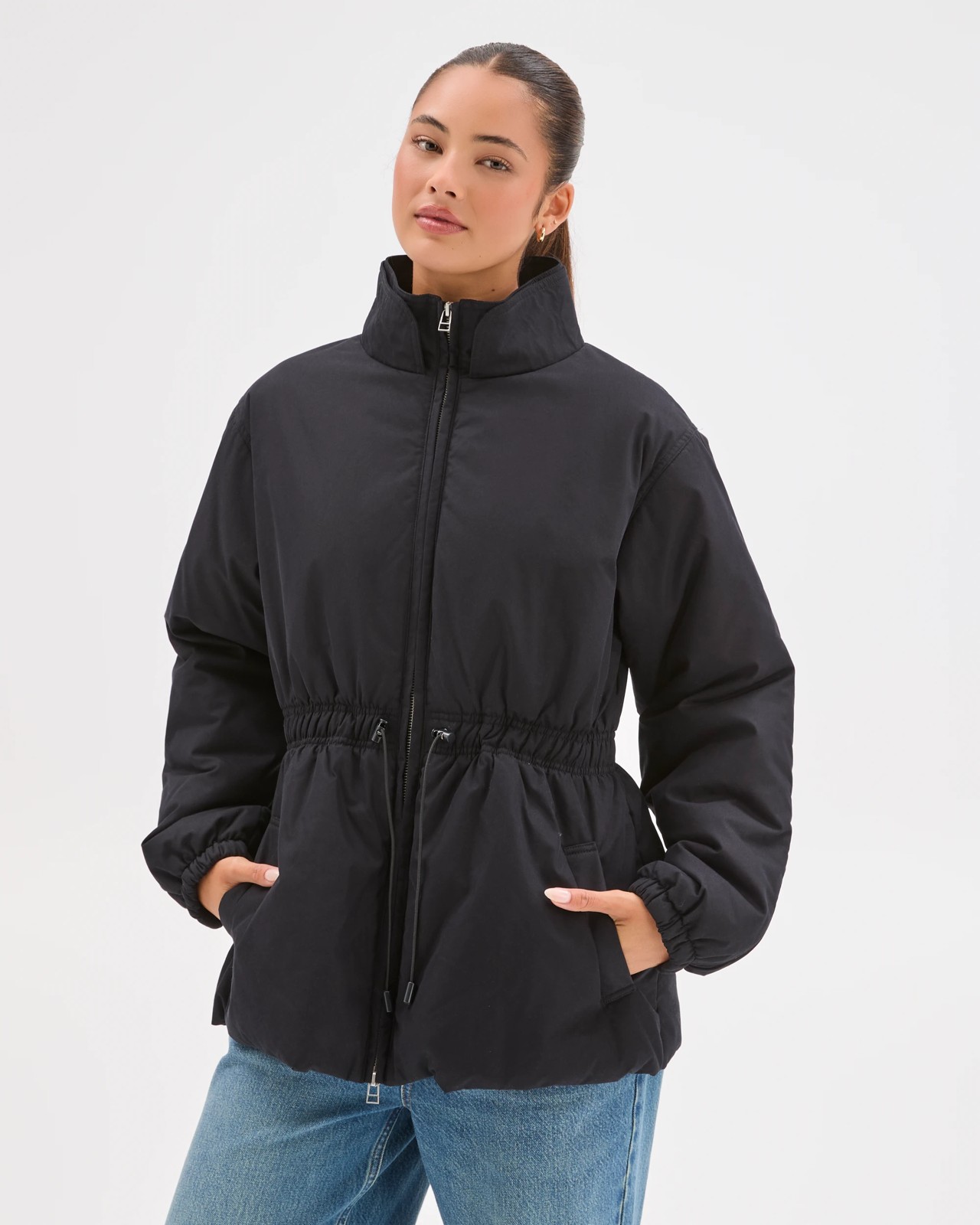 Lily Loves Australian Cotton Blend Cinched Puffer Jacket - Black 6 of 6