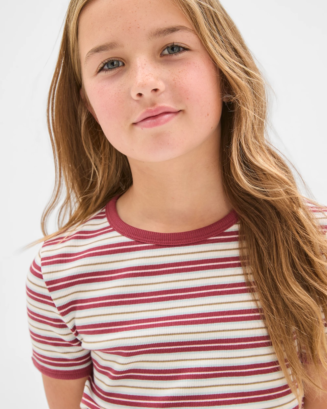 Australian Cotton Ribbed T-Shirt - Stripe Burgundy 3 of 5