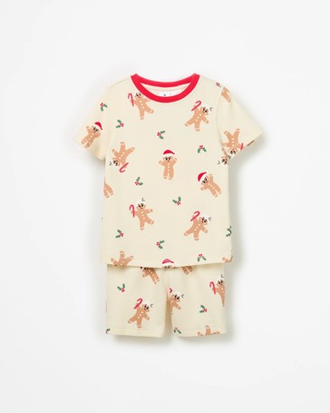 Family Matching Christmas Gingerbread Australian Cotton Younger Kids Waffle Short  Pyjama Set