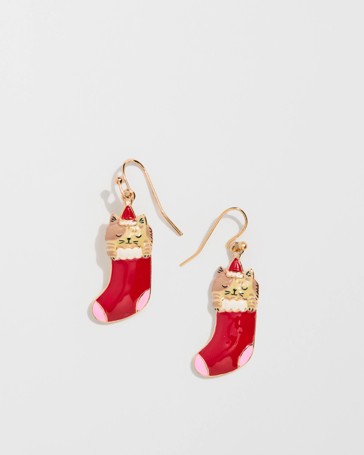 Christmas Cat In Stocking Drop Earrings