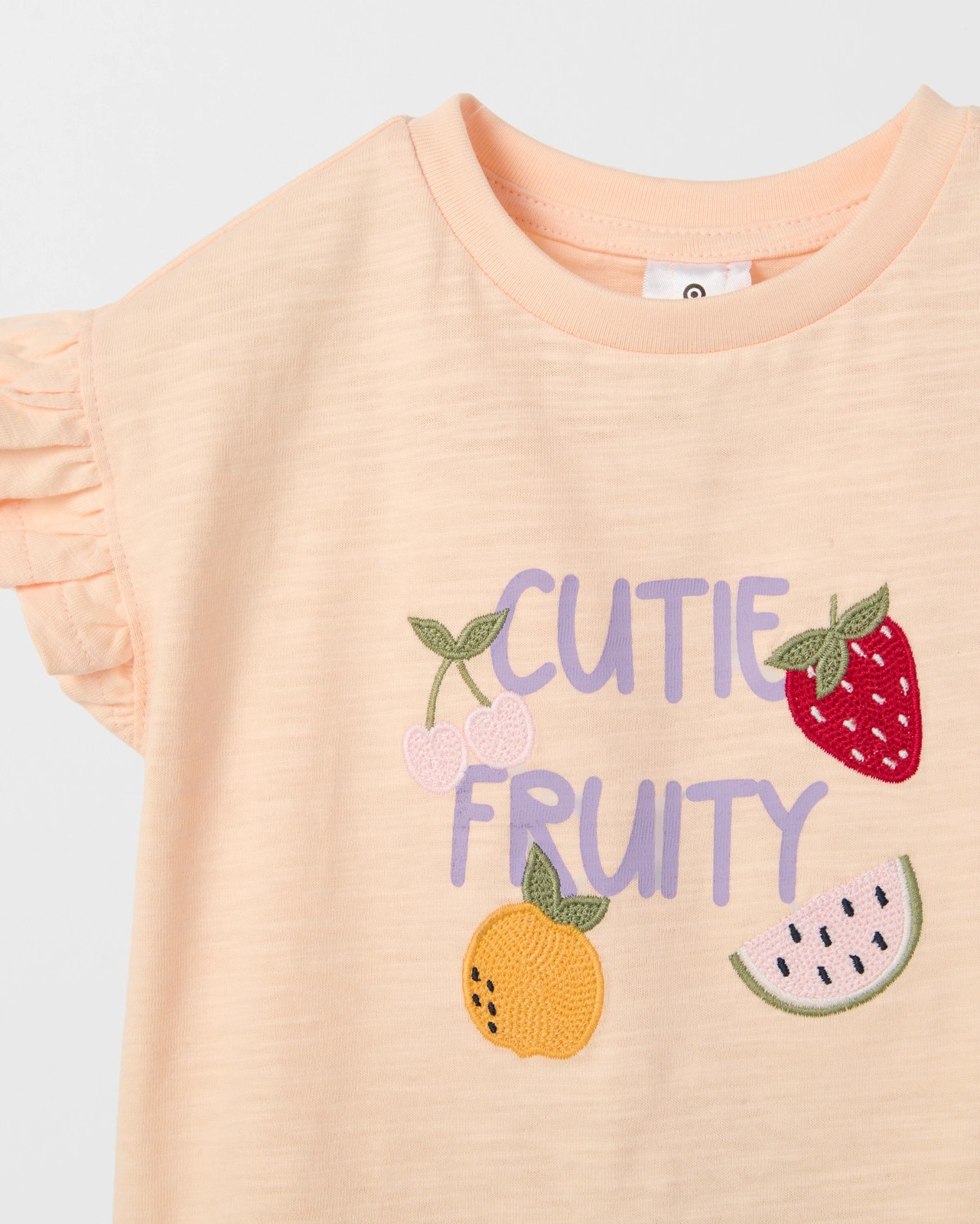 Baby Crochet Detail T-Shirt and Shorts 2 Piece Set - Pale Peach 4 of 5