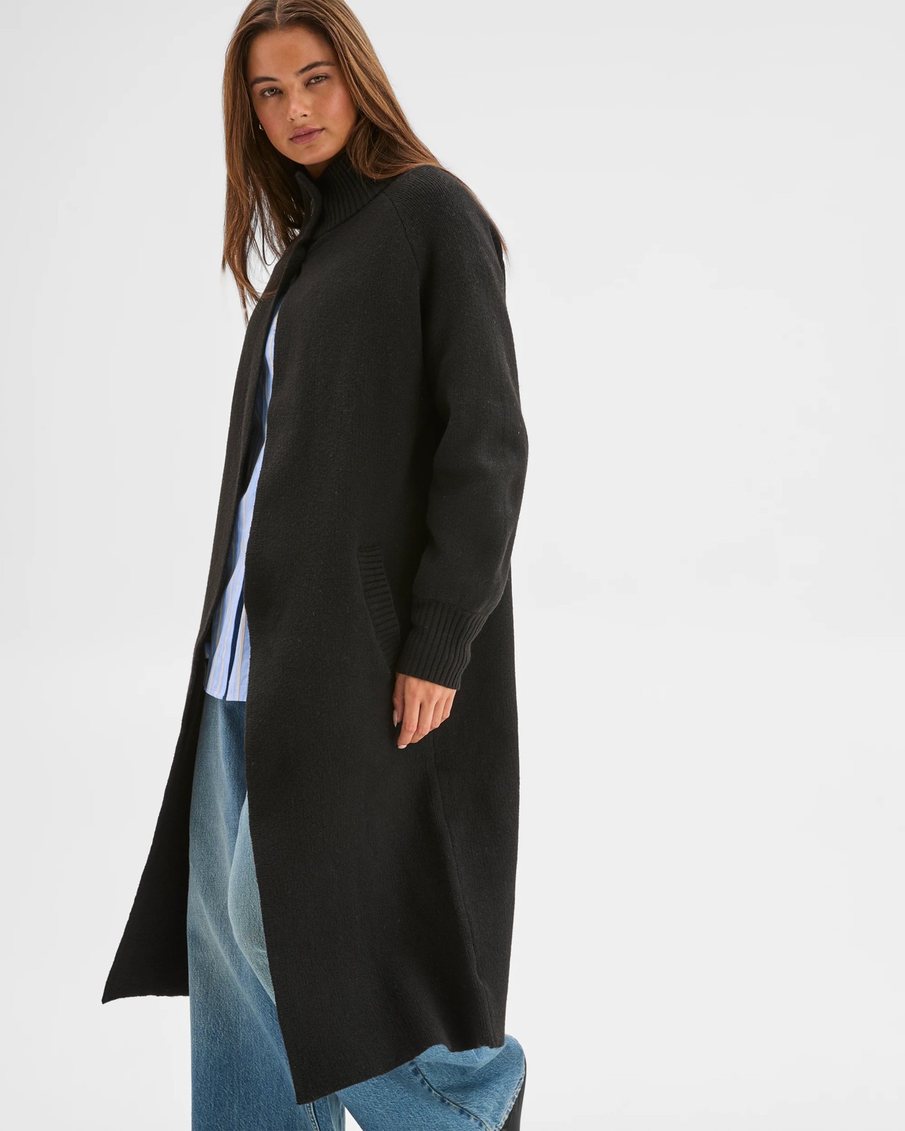 Lily Loves Funnel Neck Longline Cardigan - Black 4 of 5