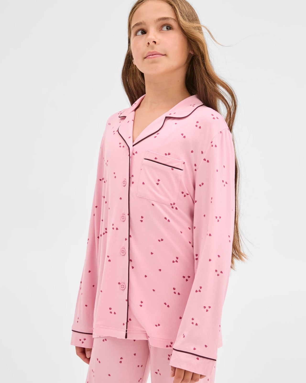 Bamboo Older Girls Button Through Pyjama Set - Pink Strawberry 6 of 6