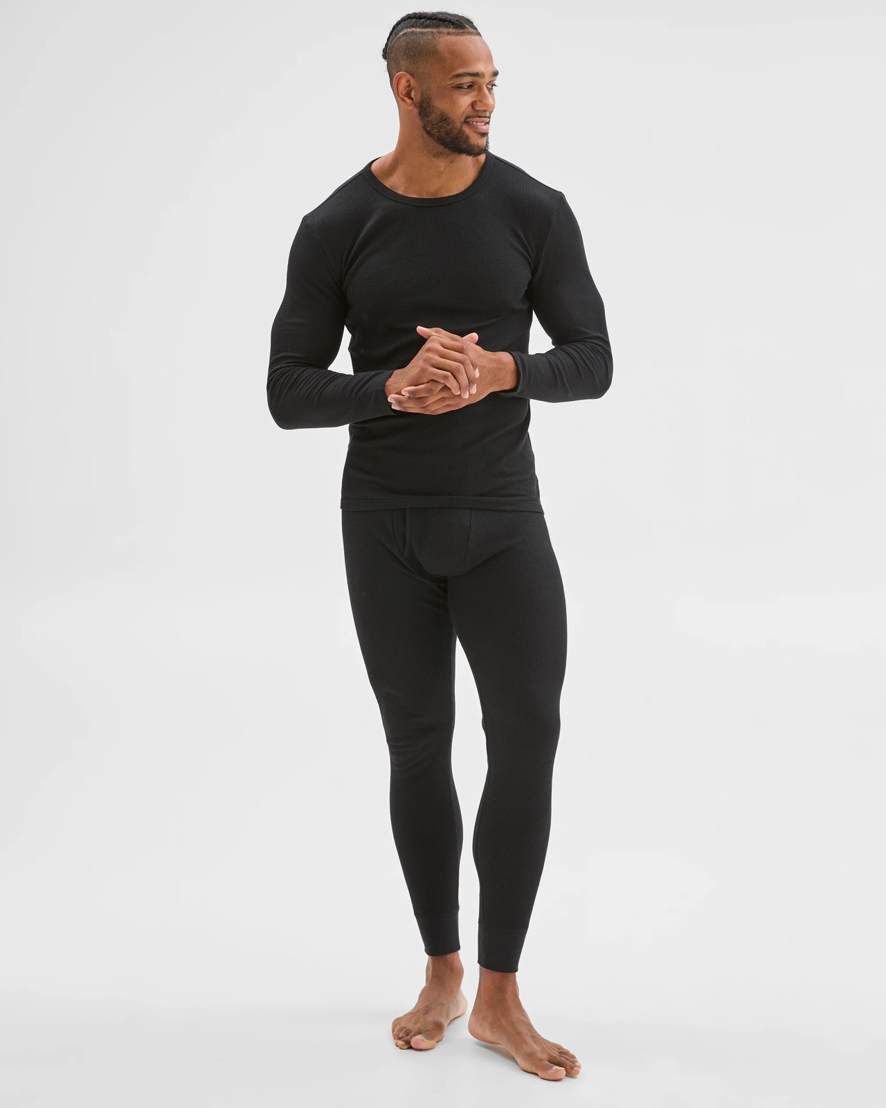 Maxx Australian Cotton Blend Long Sleeve Waffle Thermal Top - Black 2 of 6