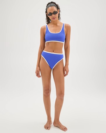 High Waisted High Cut Crinkle Bikini Briefs