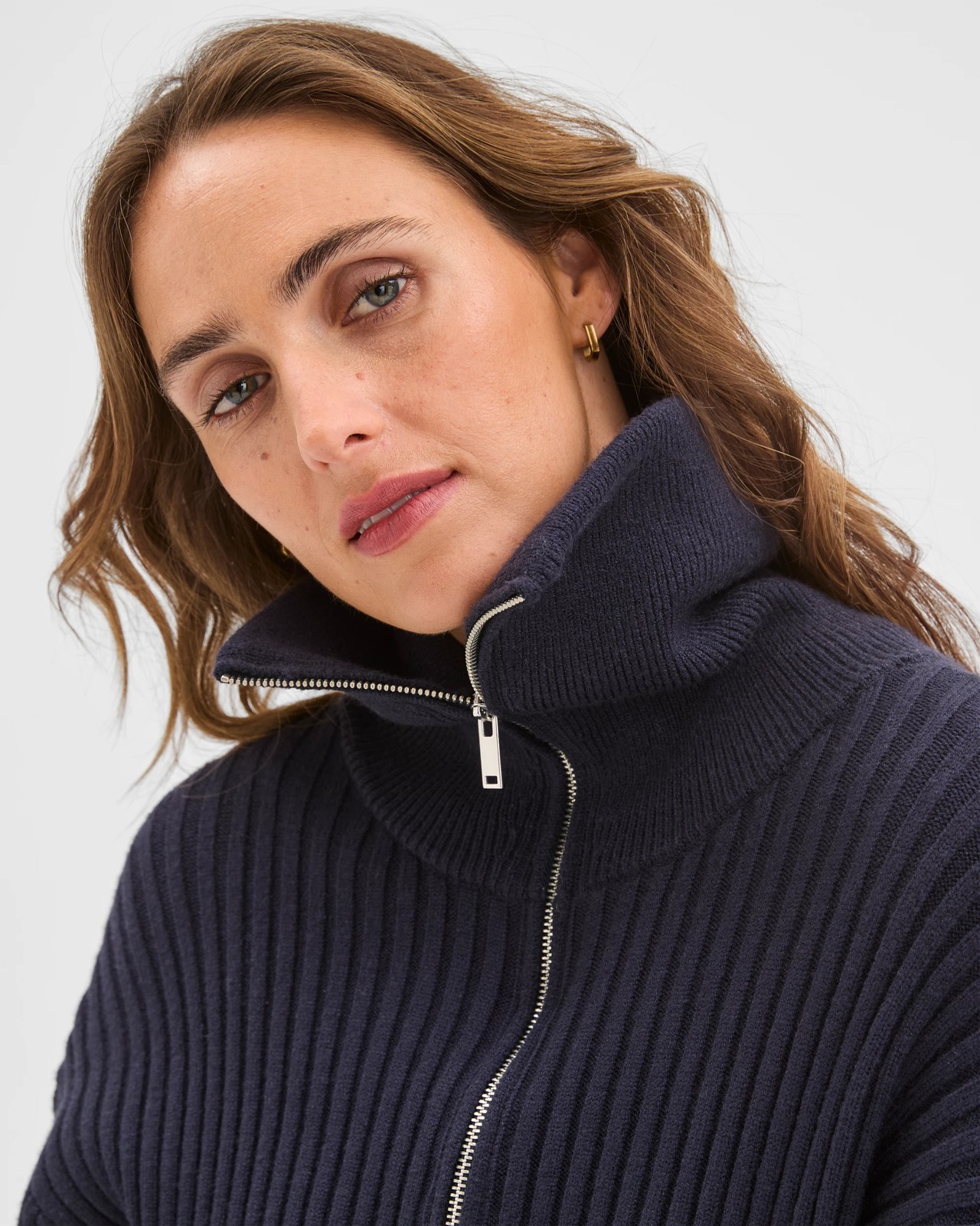 Clean Knit Rib Zip Through Jumper - Navy Marle 5 of 6