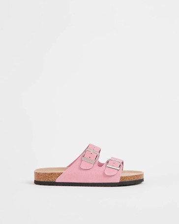 Suede Leather Buckle Moulded Cork Sandals