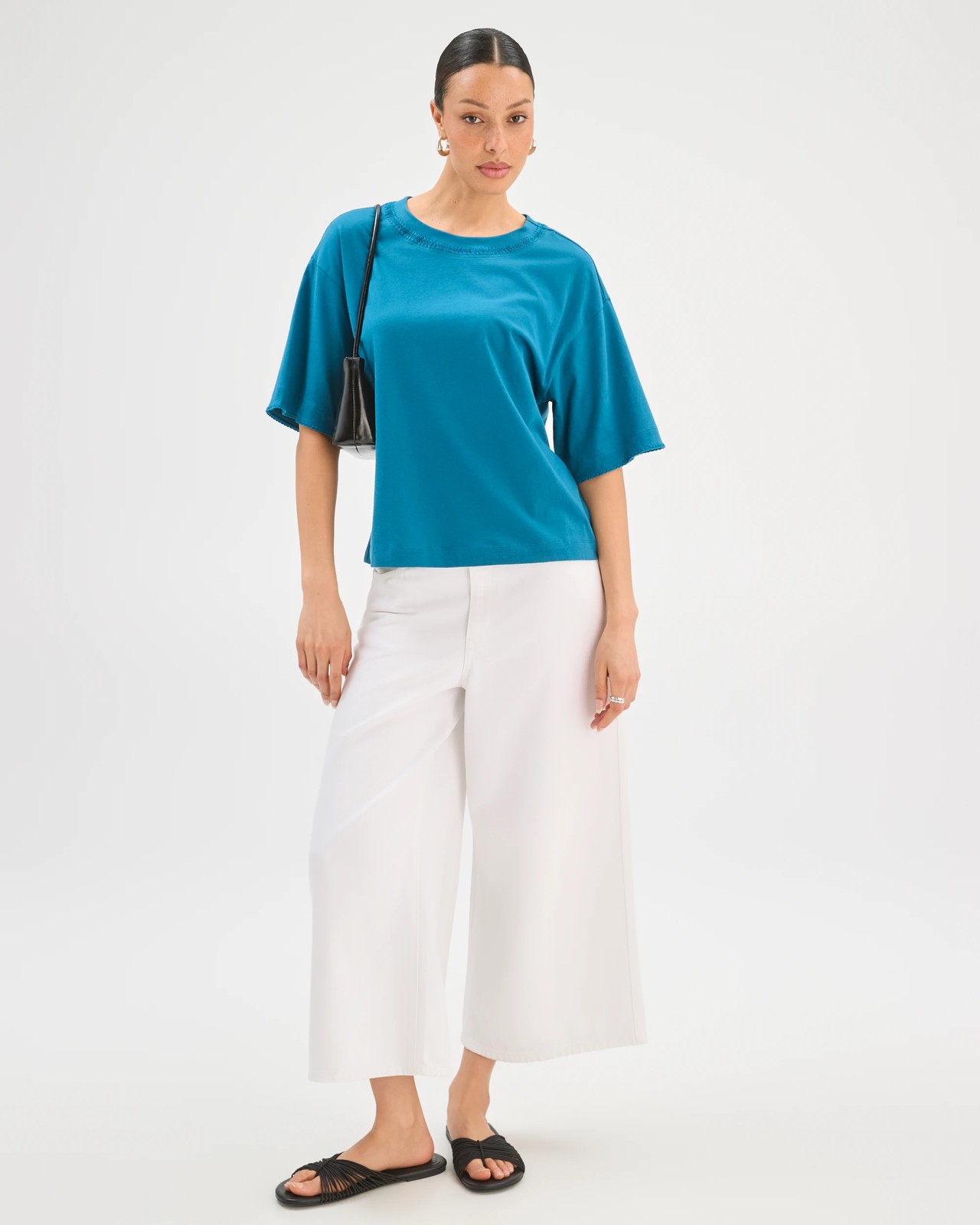 Australian Cotton Boxy Stitch Detail T-Shirt - Ocean Storm 4 of 6