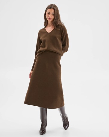 Petites Australian Cotton Blend Polished Knit Midi Skirt