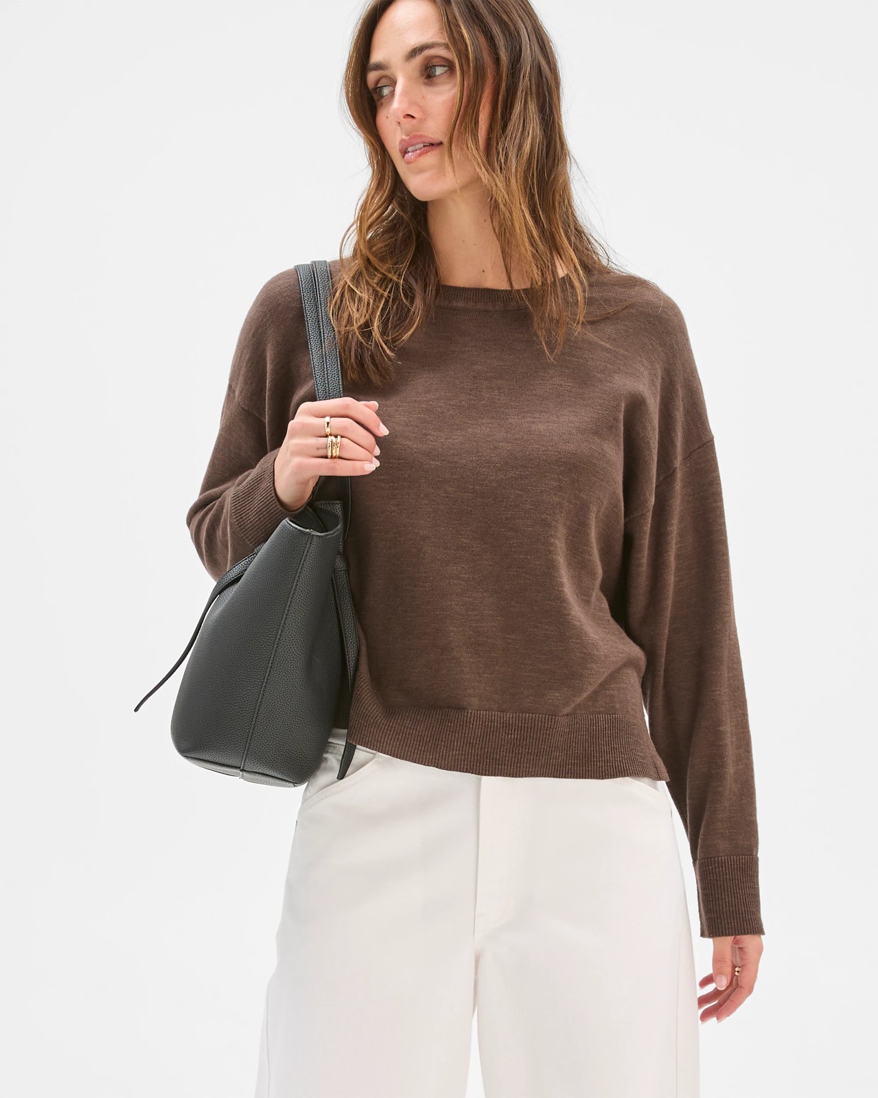 Australian Cotton Blend Long Sleeve Knit Jumper - Coffee Bean 2 of 5
