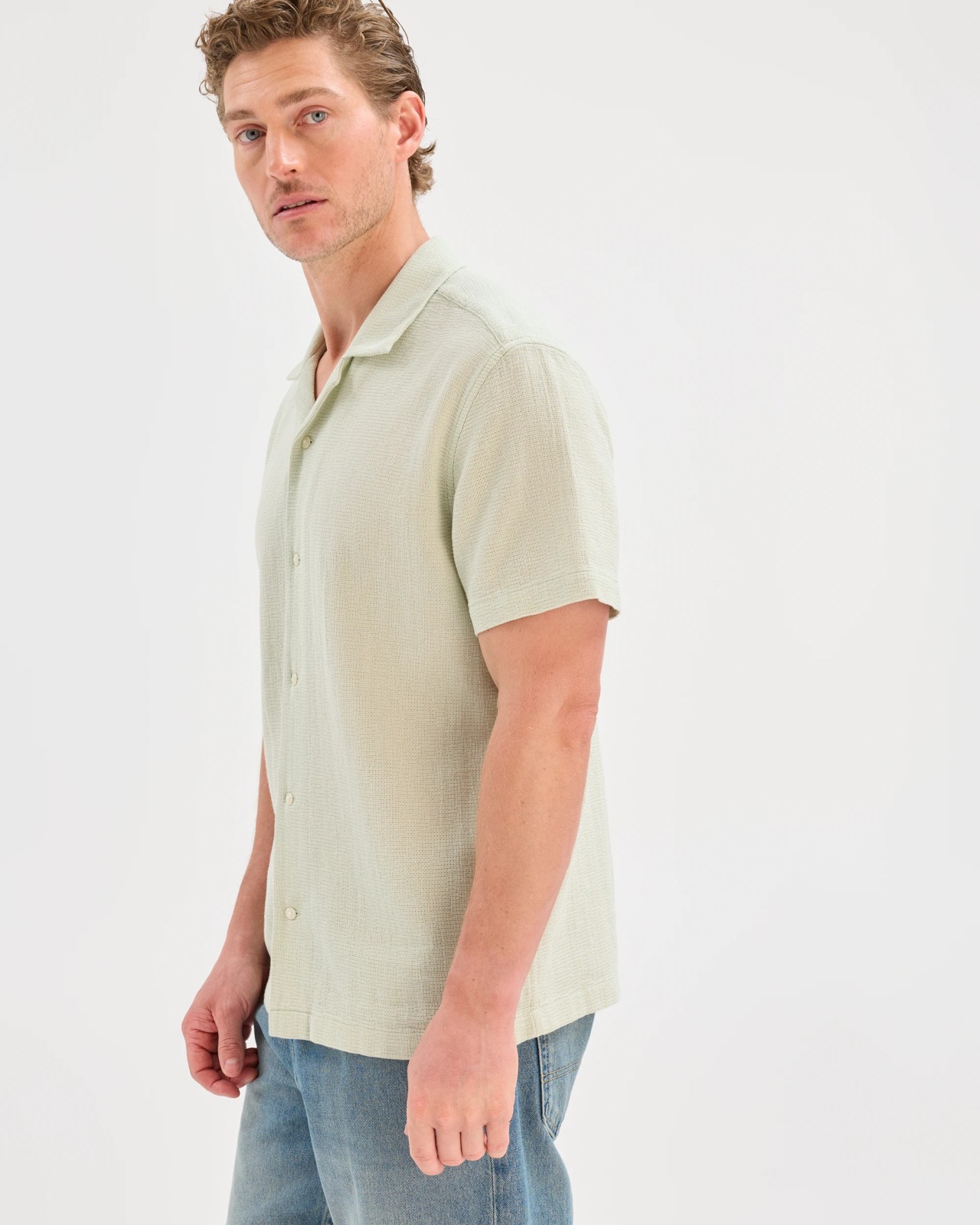 Australian Cotton Short Sleeve Textured Shirt - Silt Green 5 of 5