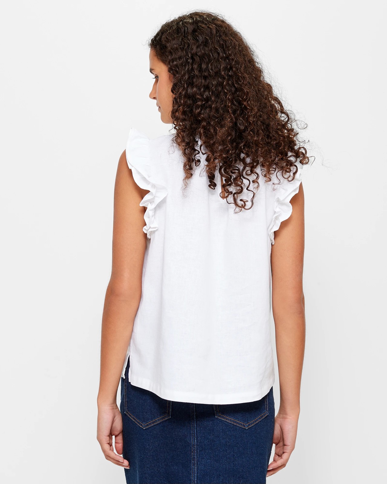 Linen Blend Sleeveless Frill High Neck Top 4 of 5