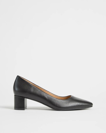 Leather Low Block Dress Heels