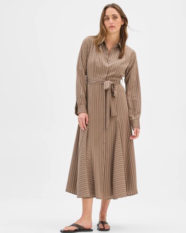 Preview Long Sleeve Godet Detail Midi Shirt Dress
