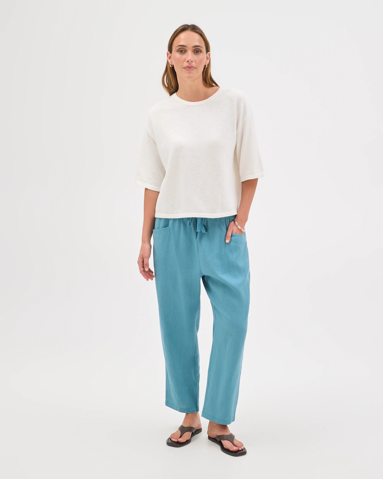 European Linen Tapered Pants - Soft Ocean 2 of 6
