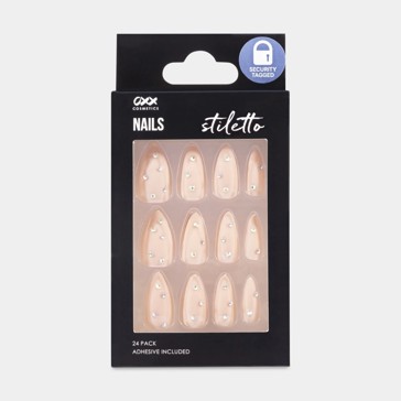 False Nails 24 Pack, Stiletto Shape, Nude - OXX Cosmetics