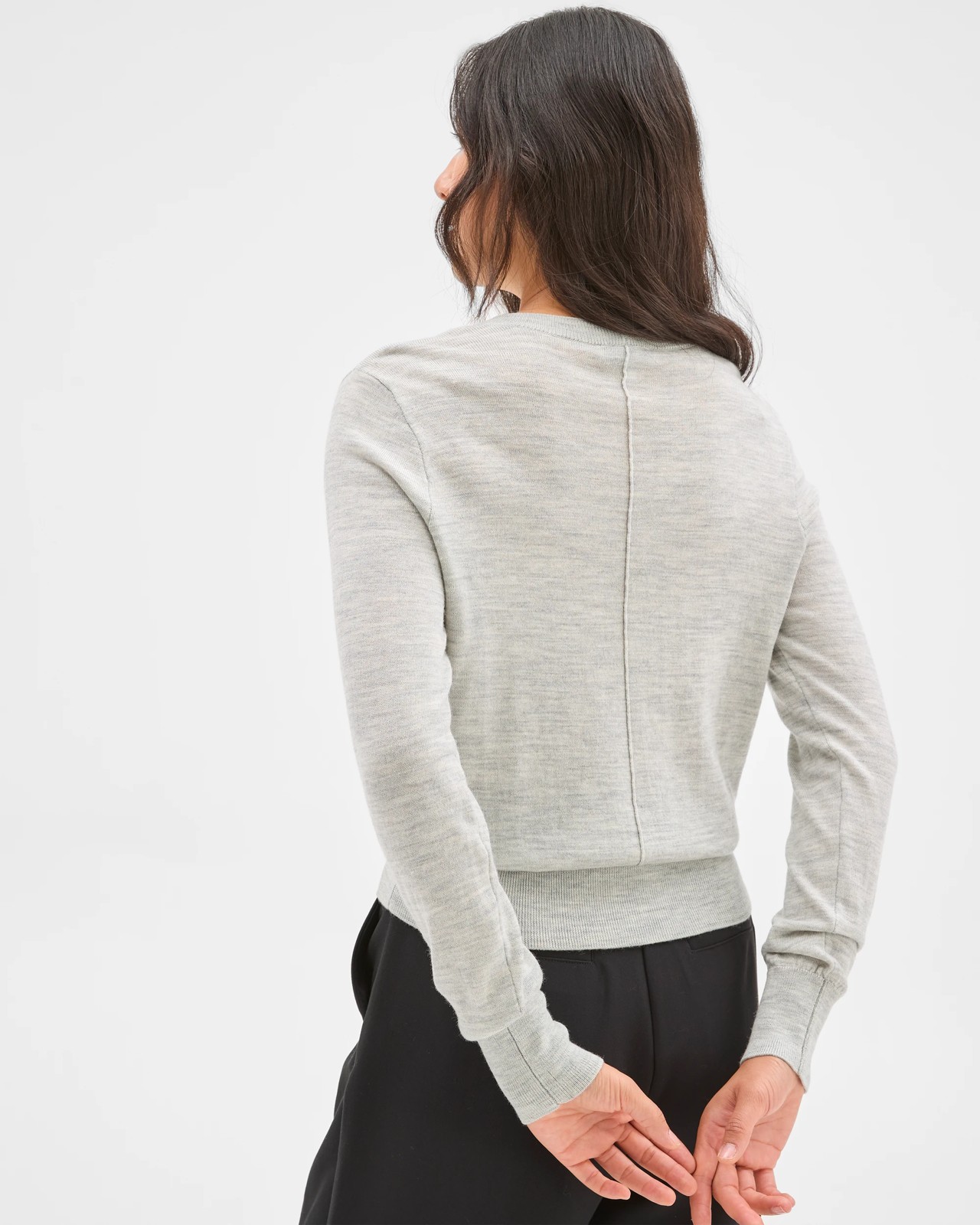 Preview Merino Crew Neck Stitch Detail Knit Sweater - Grey 5 of 6