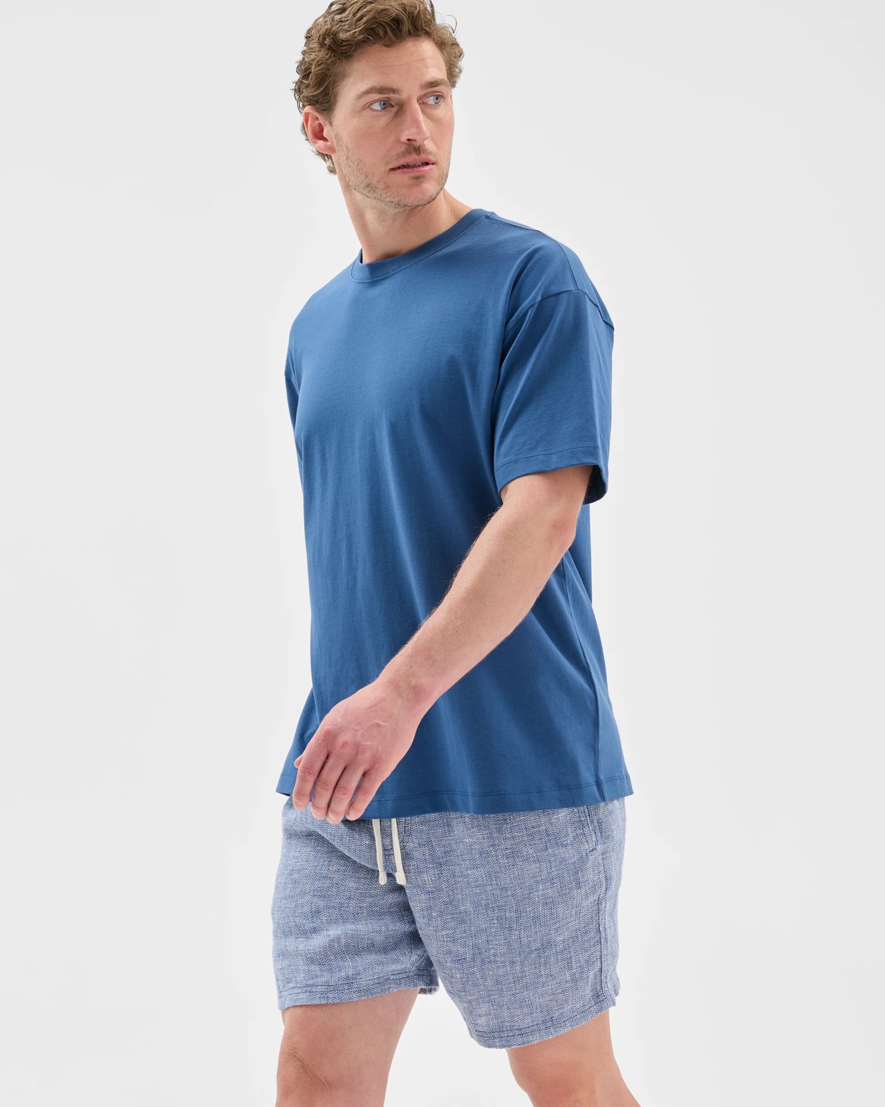 European Linen Elastic Waist Shorts - Horizon Blue 5 of 5