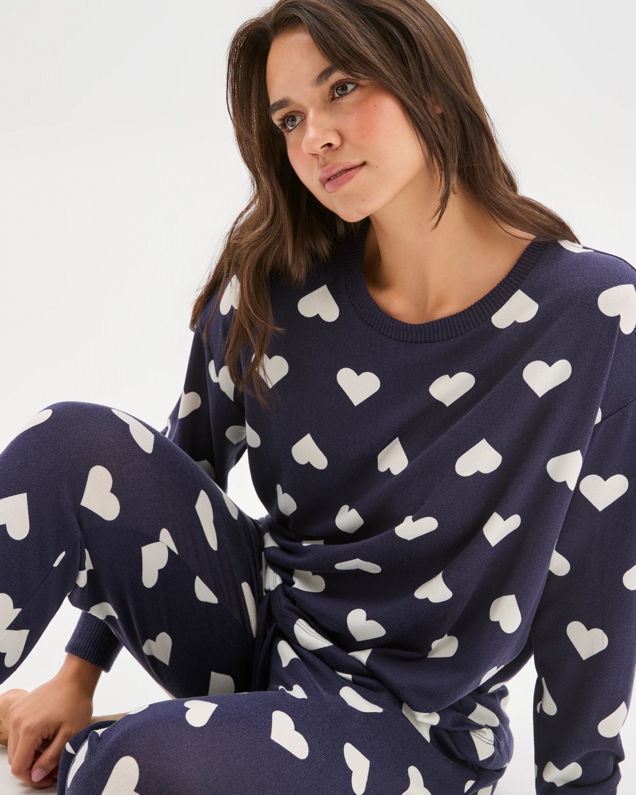 Printed Cosy Pyjama Sleep Set - Navy Hearts 2 of 6
