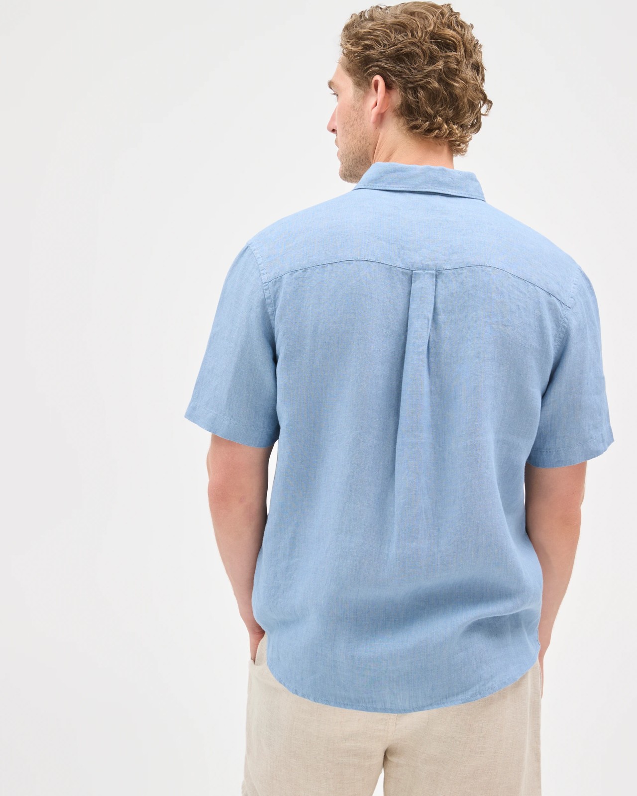 European Linen Short Sleeve Shirt - Denim Blue 6 of 6