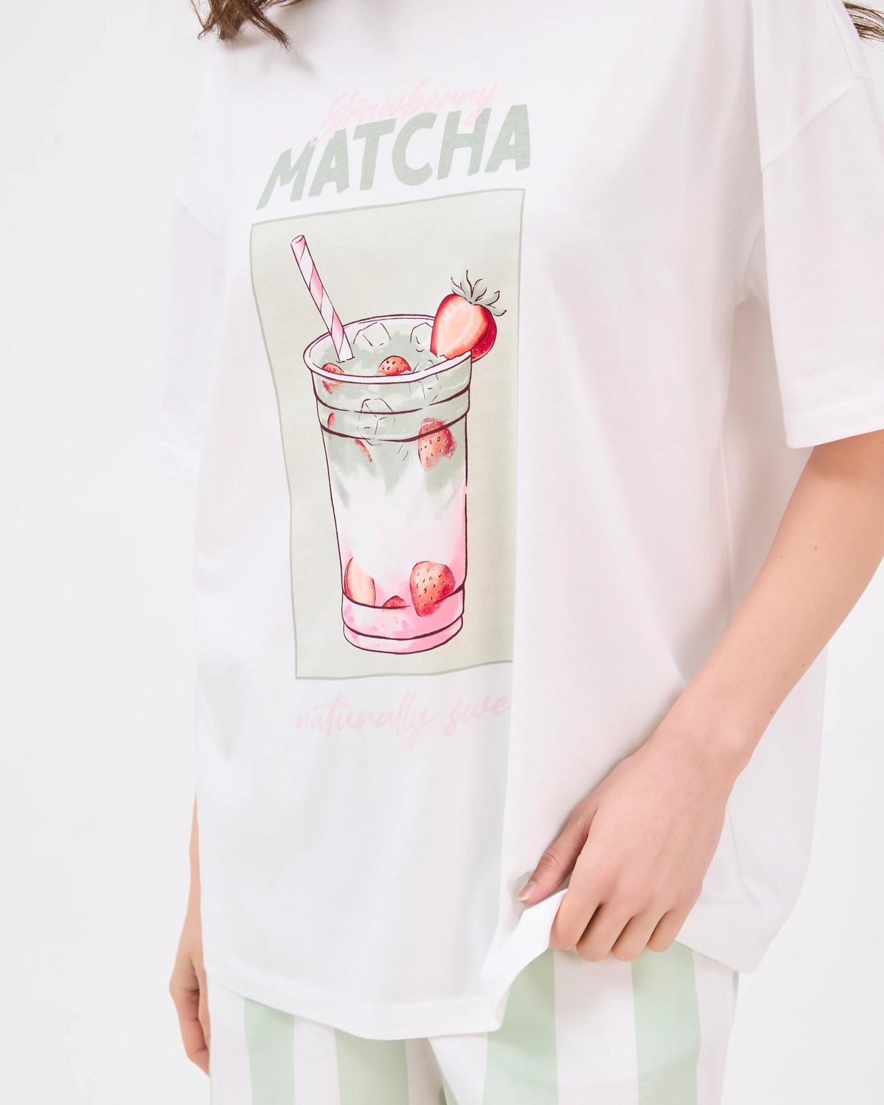 Lily Loves Australian Cotton Boyfriend Jersey Sleep T-Shirt - White Matcha 4 of 6