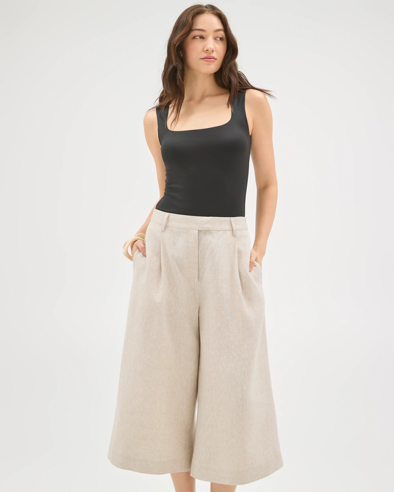 Lily Loves European Linen Culotte Pants - Natural 3 of 6