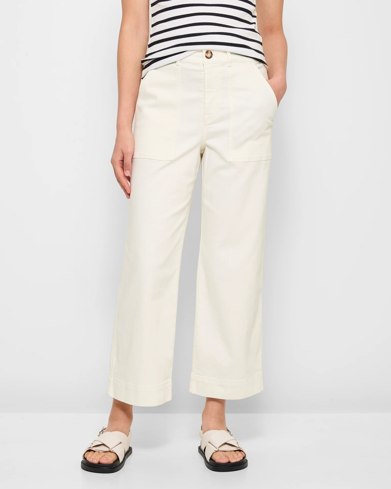 Stretch Wide Leg Twill Pants - Cream | Target Australia