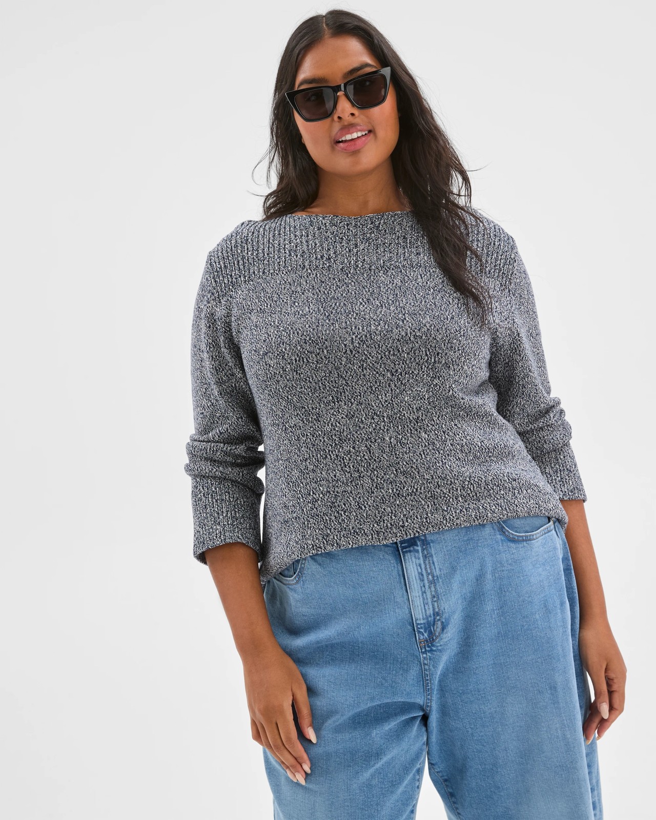 Plus Size Australian Cotton Blend Ottoman Twist Jumper - Petrol Twist 2 of 5