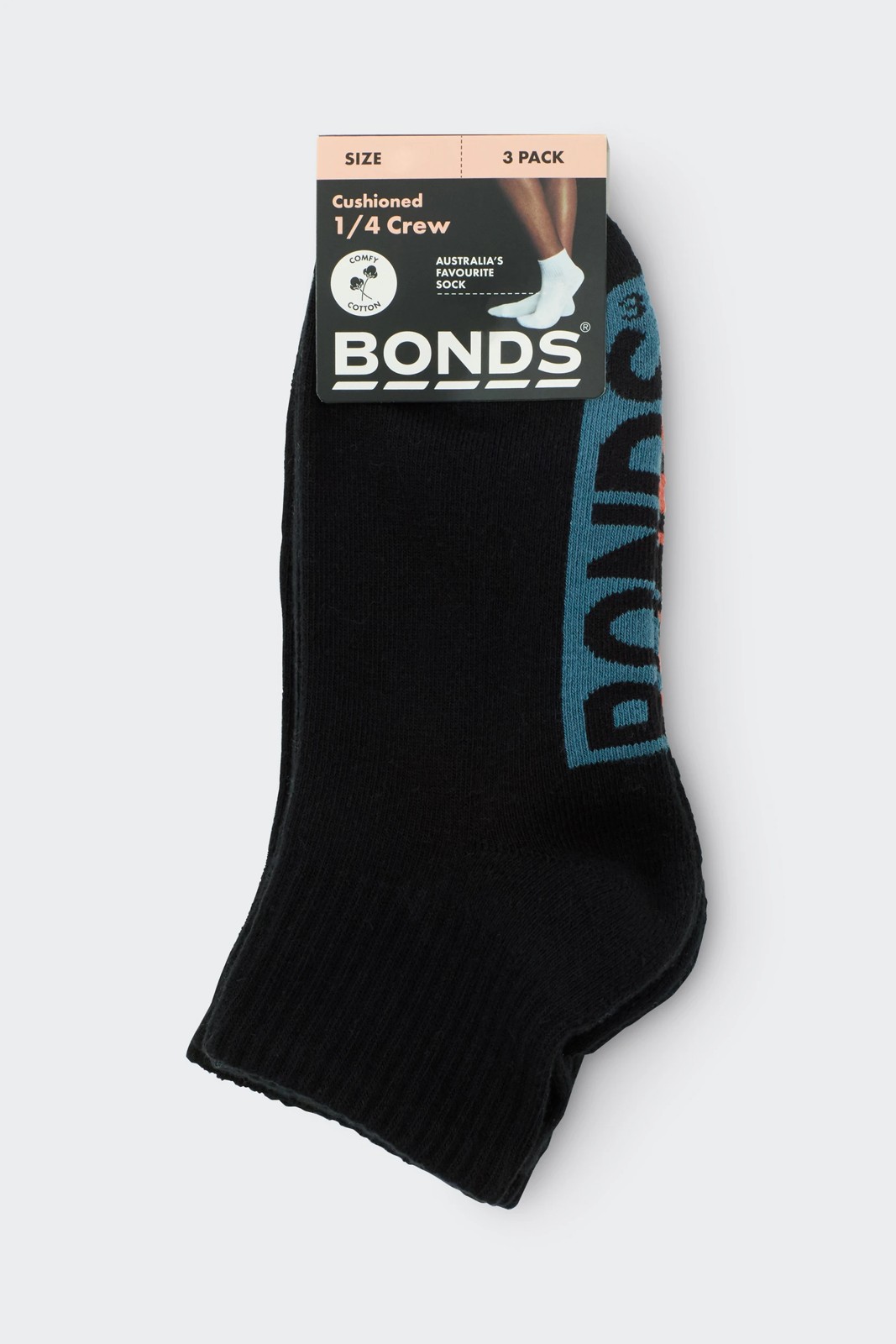Bonds 3 Pack Logo Quarter Crew Socks - Black 2 of 2