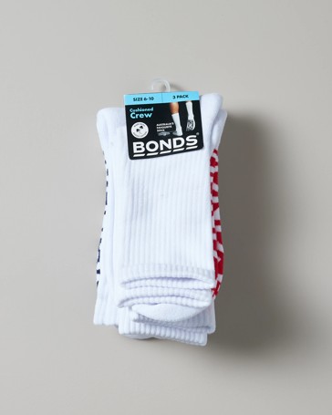 Bonds 3 Pack Aussie Cotton Cushioned Crew Socks