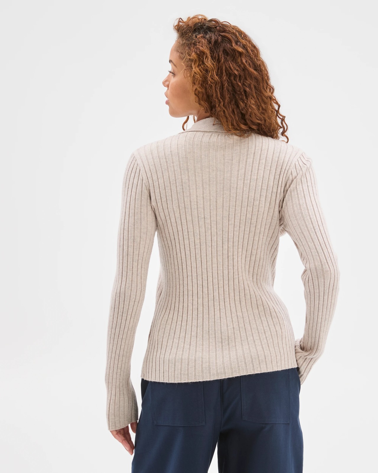 Fine Knit Double Layer Polo Sweater - Birch Marle 6 of 6