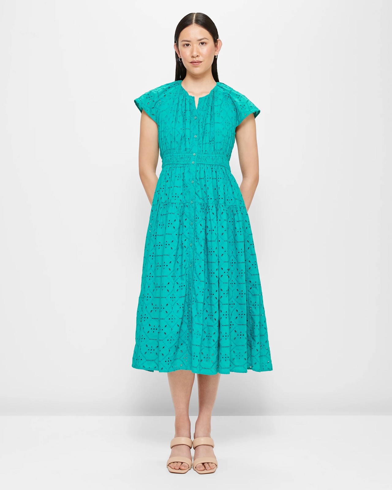 Flutter Sleeve Broderie Midi Dress - Preview | Target Australia