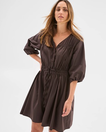 Australian Cotton Blend Channel Tie Mini Dress