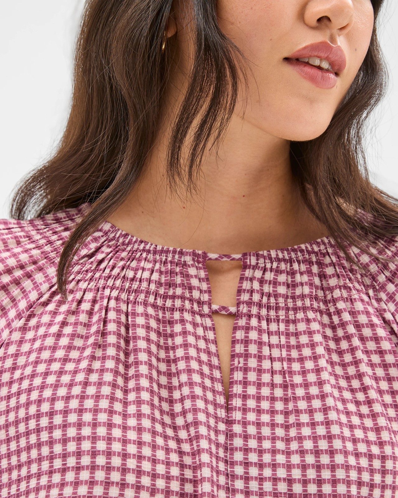 3/4 Sleeve Neck Detail Blouse - Soft Blush Check 6 of 6