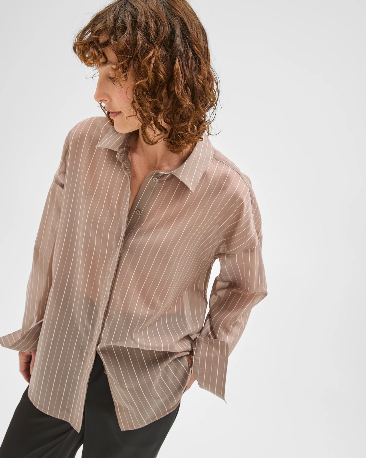 Preview Woven Striped Shirt - Smoked Taupe 5 of 5