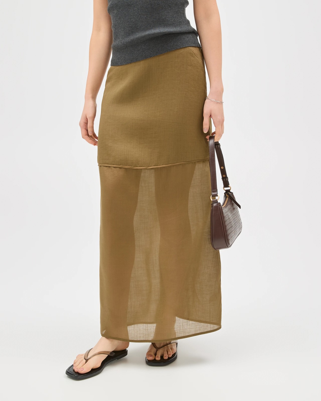 Lily Loves Sheer Midi Skirt - Deep Moss 2 of 5