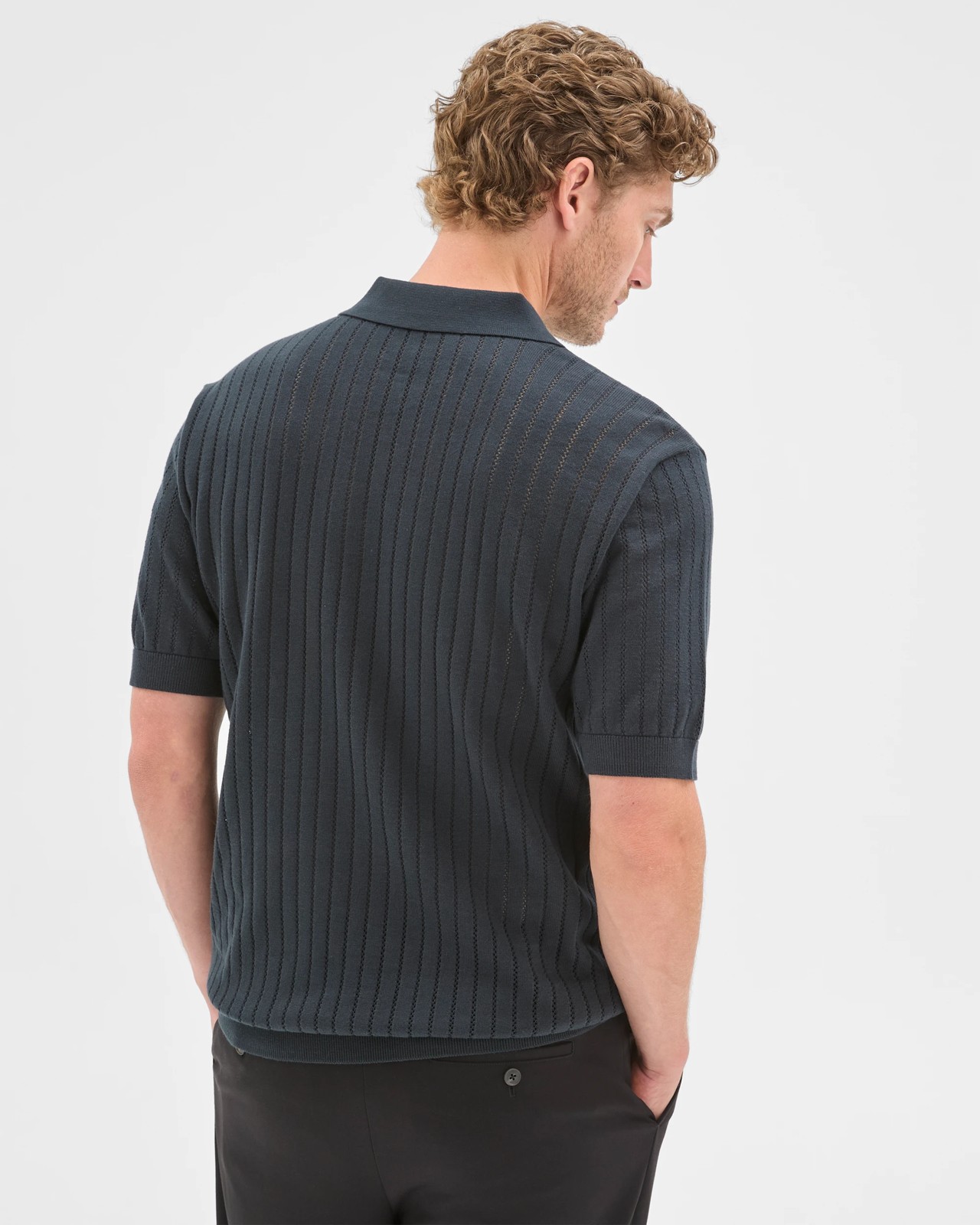 Preview Australian Cotton Pointelle Polo Top - Blueberry 6 of 6