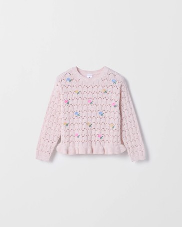 Australian Cotton Pointelle Embroidered Sweater