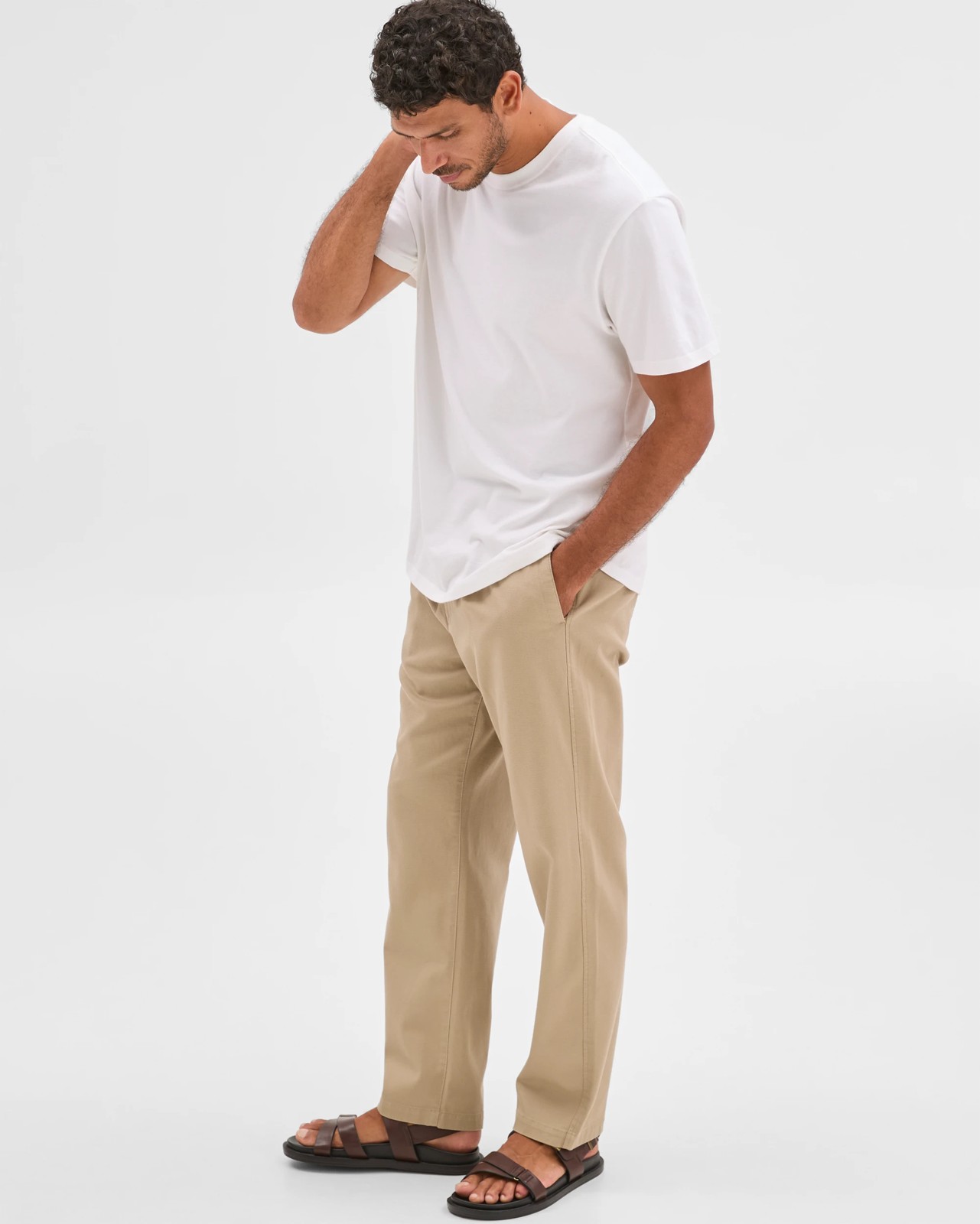 Australian Cotton Pleated Textured Chino Pants - Neutral 3 of 5