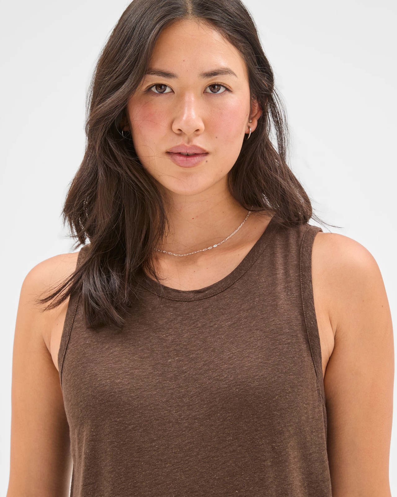 Linen Blend Relaxed Tank Top - Coffee Bean 3 of 5