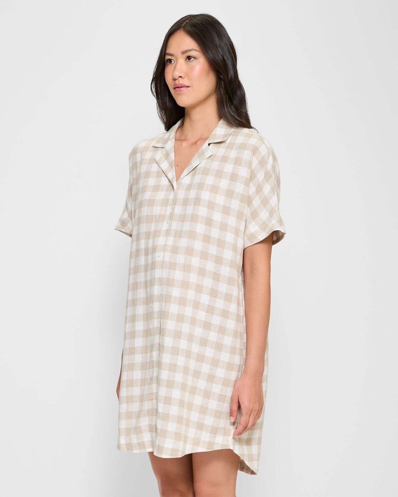 Linen Blend Short Sleeve Night Shirt 4 of 5