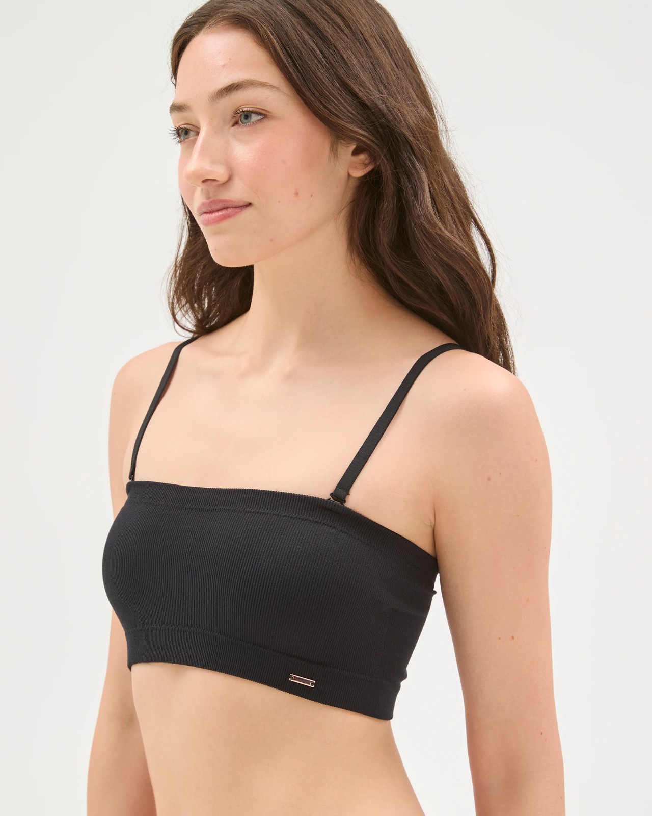 Lily Loves Rib Seamfree Bandeau Crop Top - Black 2 of 4