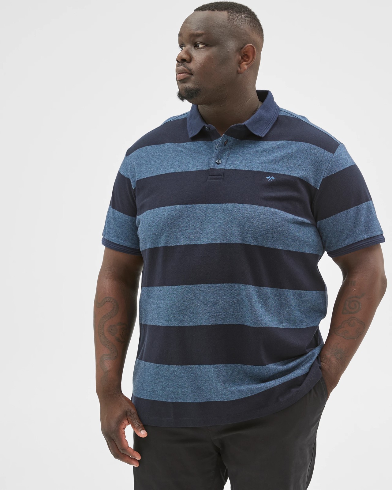 Plus Size Australian Cotton Block Stripe Polo Top - Navy 3 of 6